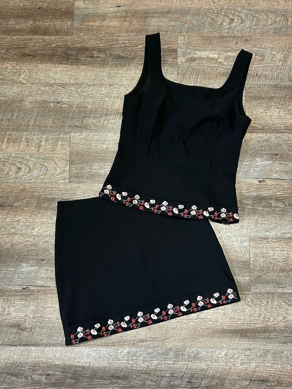Vintage 90s Follies Paris Embroidered 2 Piece Mini Skirt & Top Set - Size M
